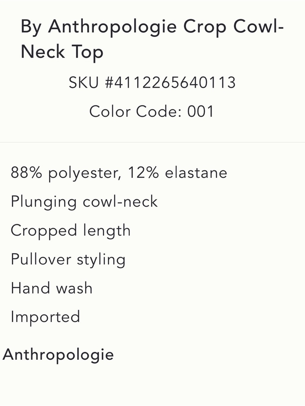 Anthropologie Cropped Cowl Neck Top - Picture 5 of 9